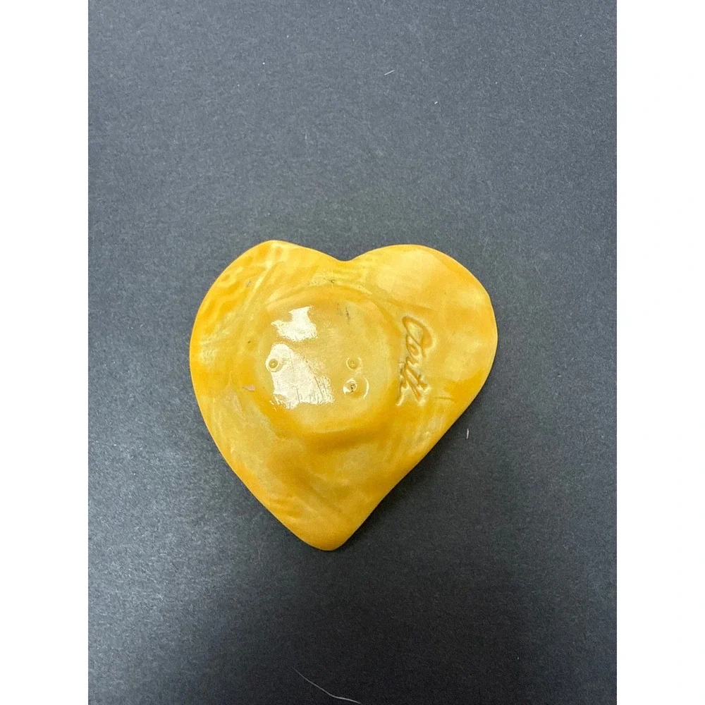 Oerth Studio Pottery Heart Trinket Dish Mustard Yellow Dream Ceramic Signed Bowl